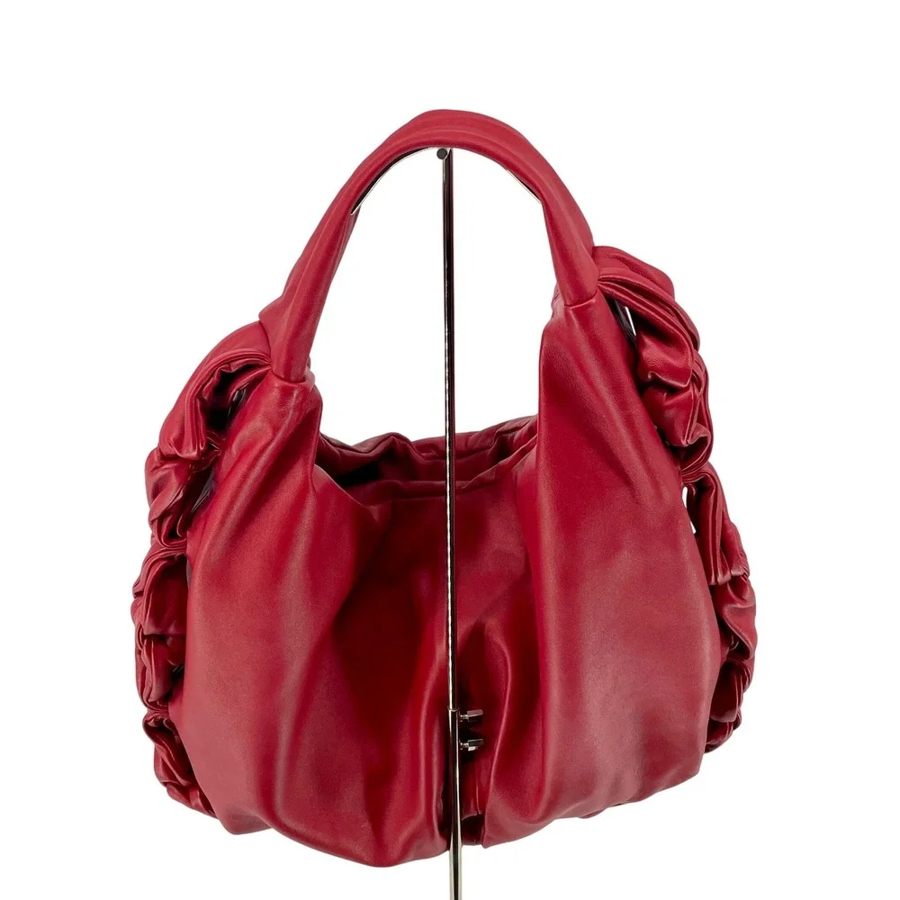 Elie Tahari Red Leather Hobo Bag Slouchy Ruched Soft Shoulder Purse Handbag